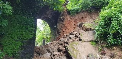  Ancient Mrauk U entrance gate collapses after a heavy rains