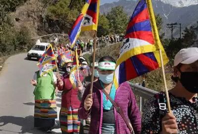 Tibetan women protest against China in Dharamshala