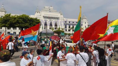 While entire country held anti-coup ‘silent strike’  a few Junta-supporters rallied on Yangon roads
